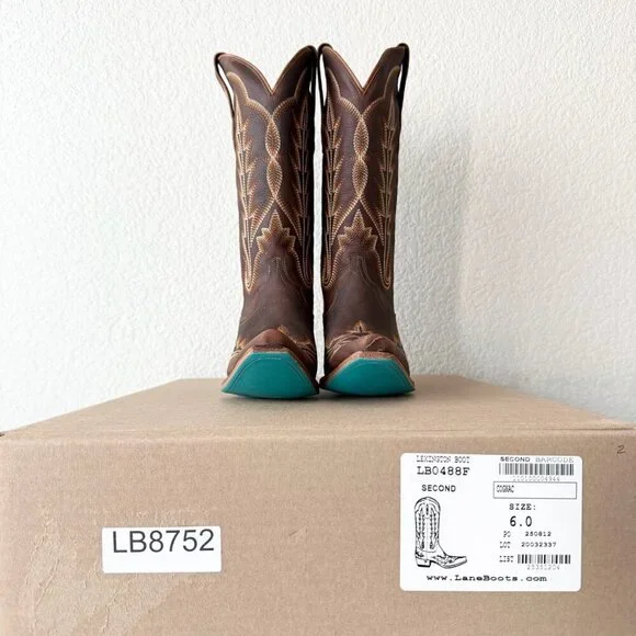 Lane LEXINGTON Womens Cowboy Boots 6 Cognac Brown Western Cowgirl Mid Calf Tall - Picture 10 of 11